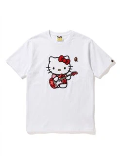 BAPE Hello Kitty Red Camo Guitar Puff Embroidered Tee