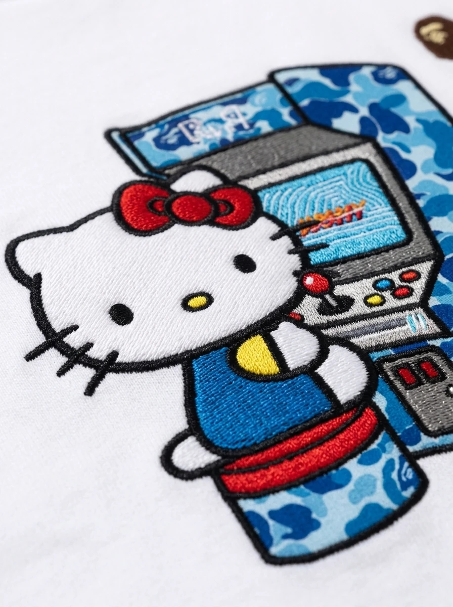 BAPE Hello Kitty Blue Camo Arcade Tee 3 BAPE Hello Kitty Blue Camo Arcade Tee - Image 3