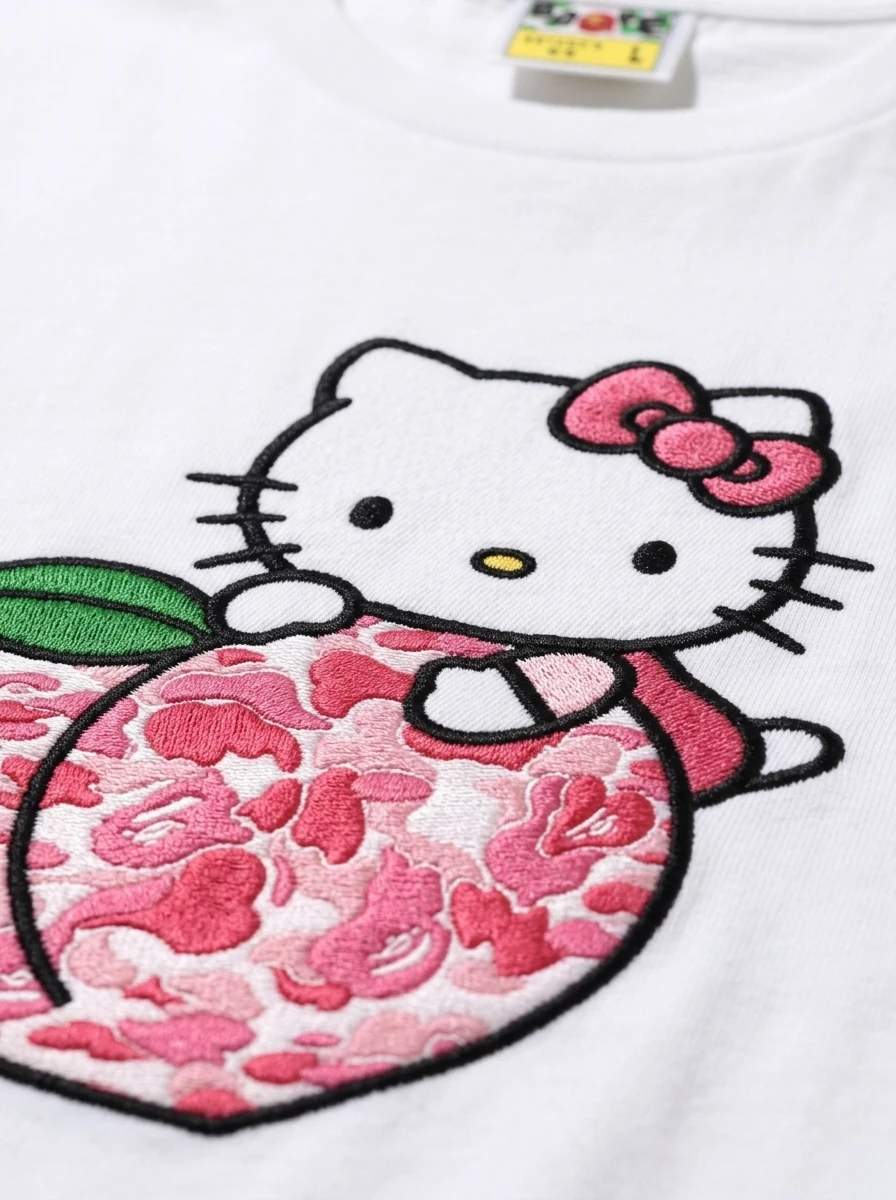 BAPE Hello Kitty Peach Camo Puff Tee 3 BAPE Hello Kitty Peach Camo Puff Tee - Image 3