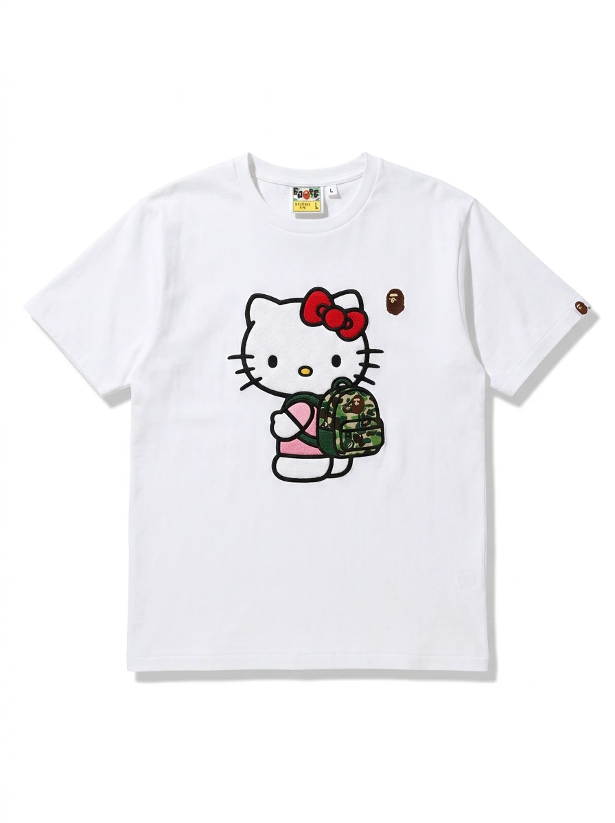 BAPE Hello Kitty Camo Backpack Puff Embroidered Tee 1 BAPE Hello Kitty Camo Backpack Puff Embroidered Tee