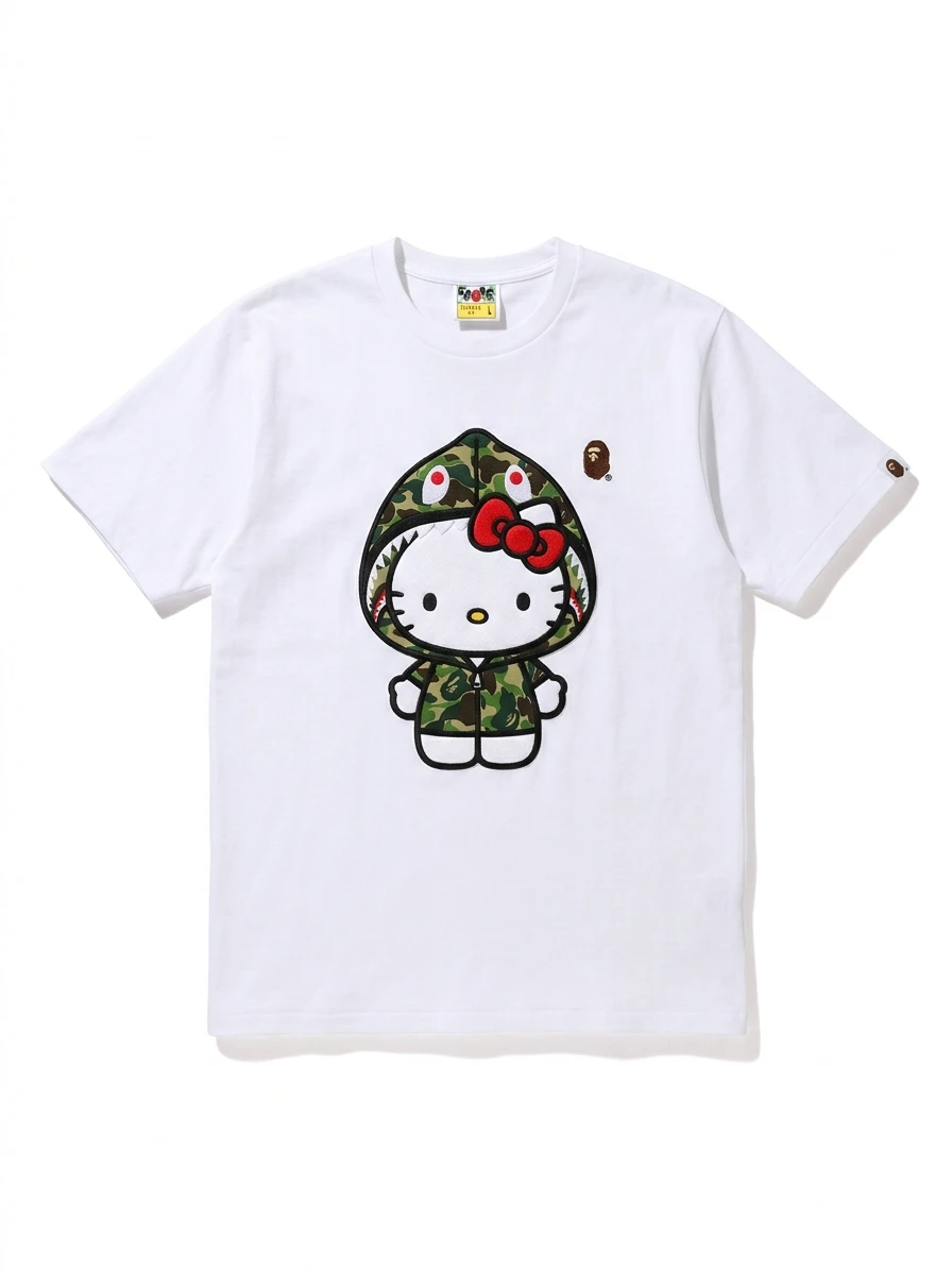 BAPE Hello Kitty Camo Shark Puff Tee 1 BAPE Hello Kitty Camo Shark Puff Tee