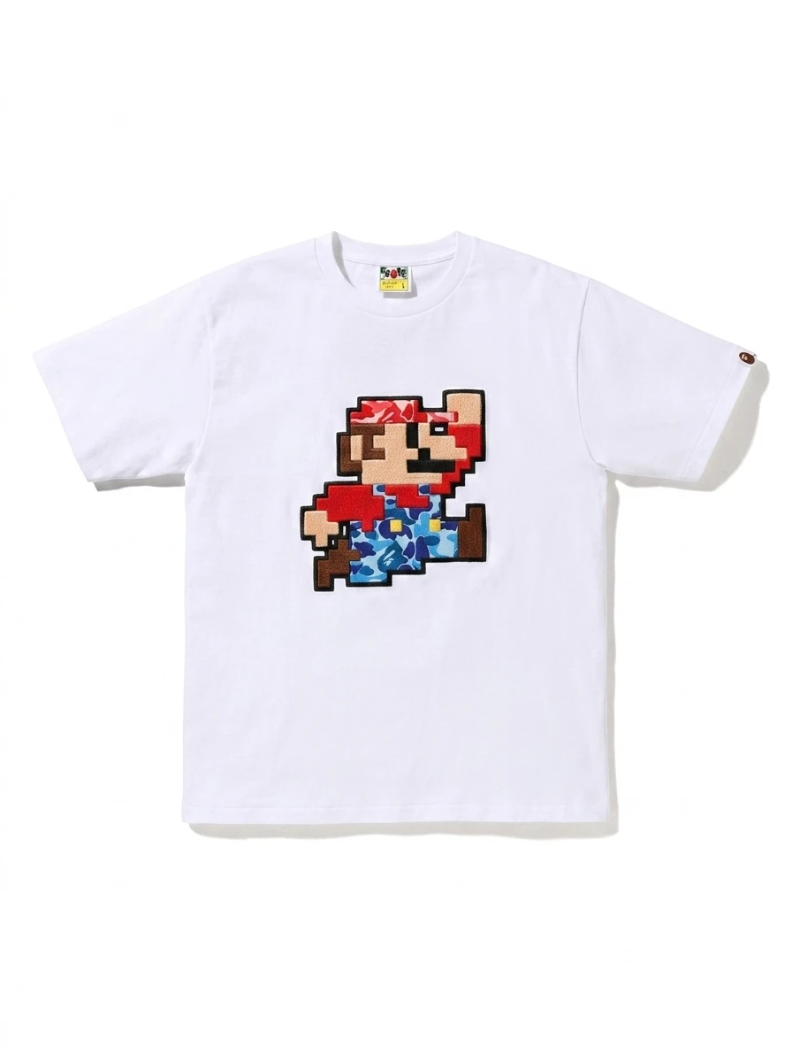 BAPE Pixel Mario Camo Puff Embroidered Tee 1 BAPE Pixel Mario Camo Puff Embroidered Tee